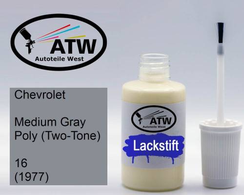 Chevrolet, Medium Gray Poly (Two-Tone), 16 (1977): 20ml Lackstift, von ATW Autoteile West.